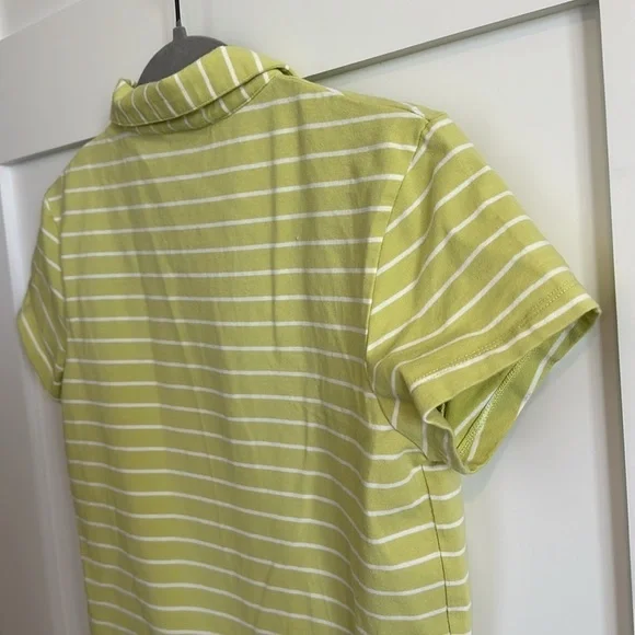 St. John's Bay Women's S Zip Neck Polo Tee Shirt Lime Green White Stripe Preppy - Picture 9 of 15